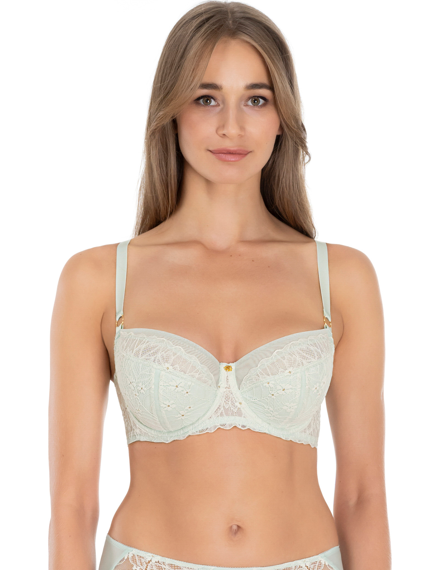 Lauma, Light Green Half-padded Bra With Lace Trim, On Model Front, 20L40