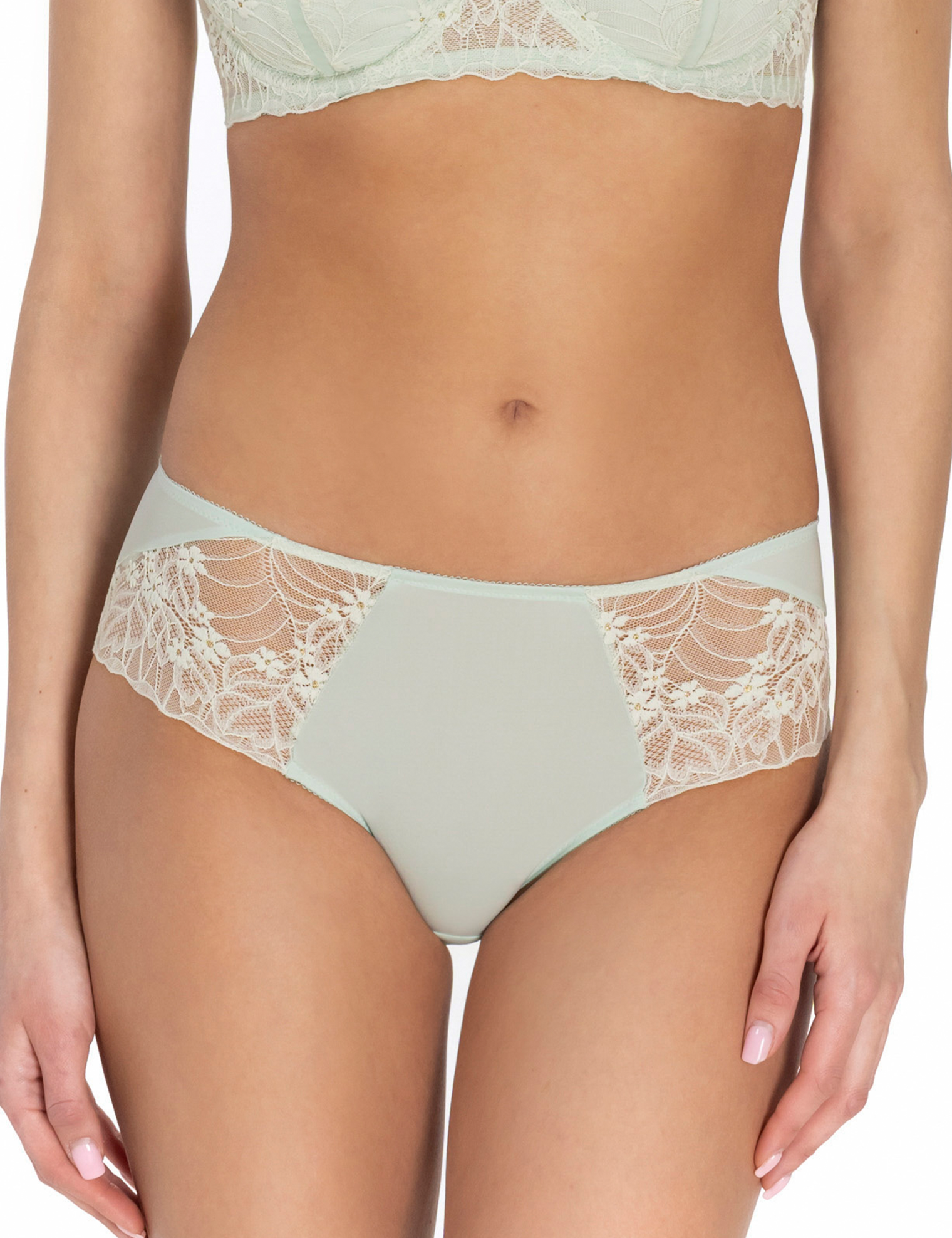 Lauma, Light Green Panty With Lace Trim, On Model Front, 20L50