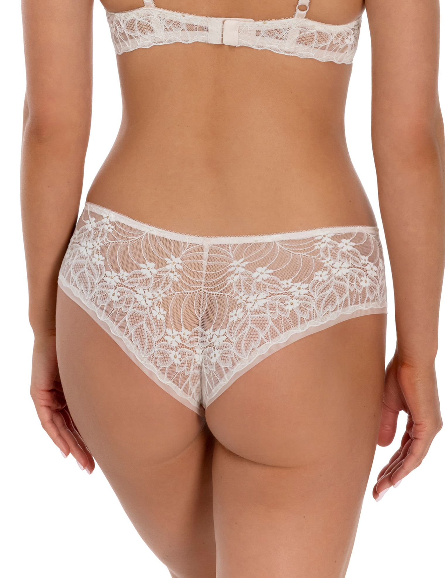Lauma, Light Pink Mid Waist Lace Shorts, On Model Back, 20L70