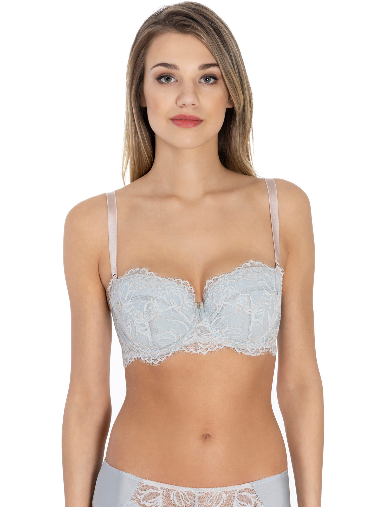 Lauma, Light Blue Lace Balconette Bra, On Model Front, 22L30