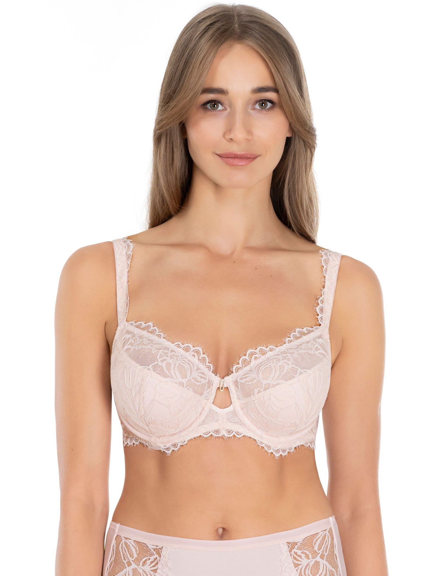 Lauma, Light Pink Half-padded Lace Bra, On Model Front, 22L40  