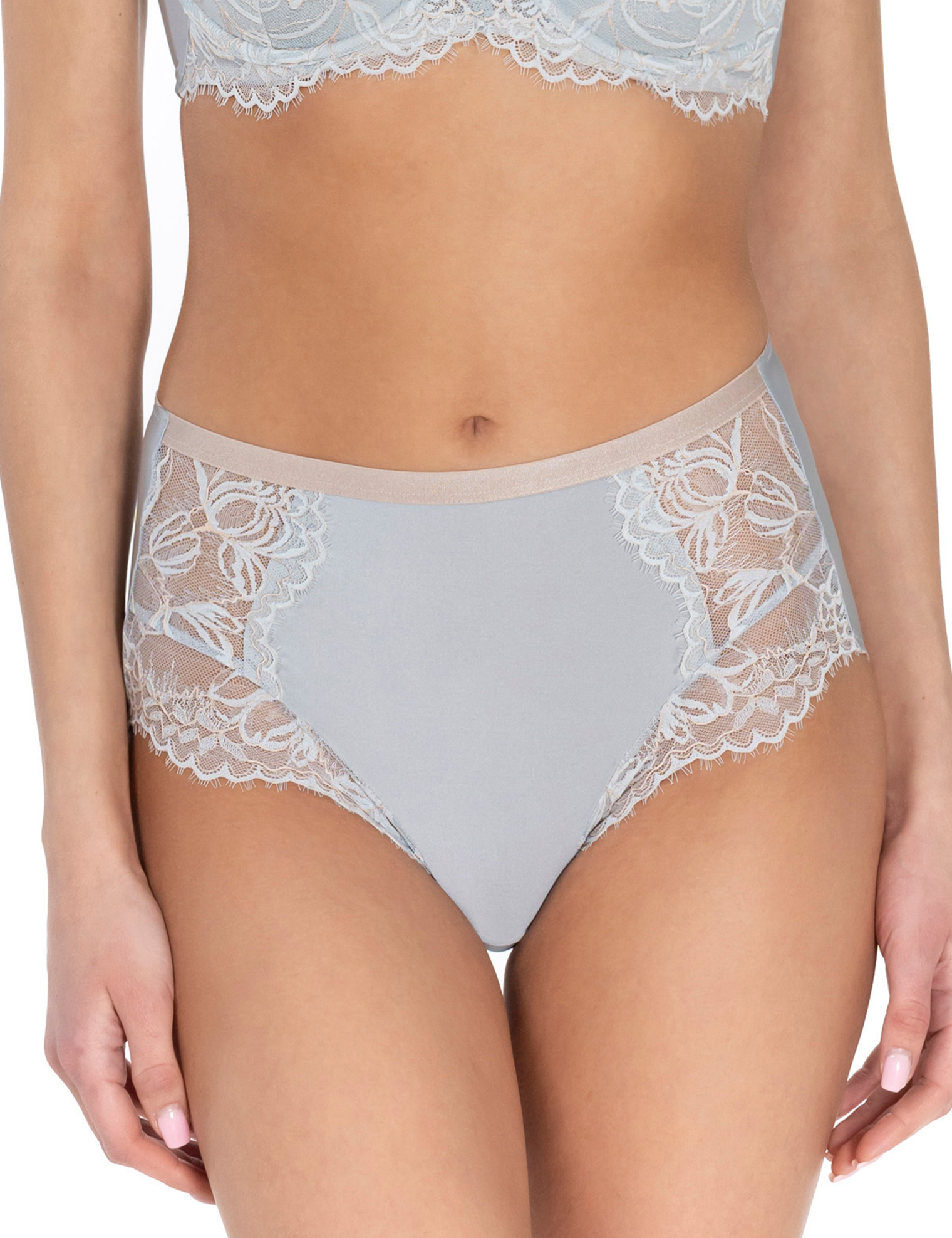 Lauma, Light Blue High Waist Panty With Lace, On Model Front, 22L53