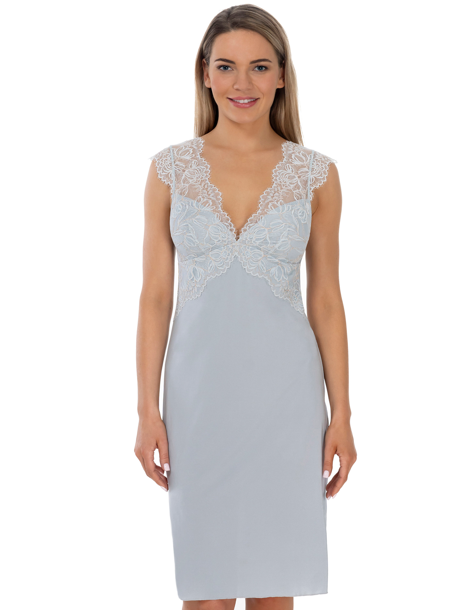 Lauma, Light Blue Nightdress With Lace, On Model Front, 22L90