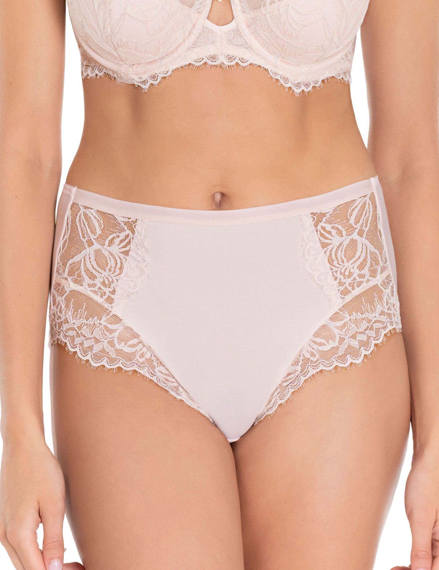 Lauma, Light Pink High Waist Panty With Lace, On Model Front, 22L53