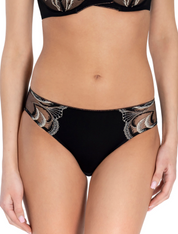 Lauma, Black Panty With Embroidered Lace, On Model Front, 27L52