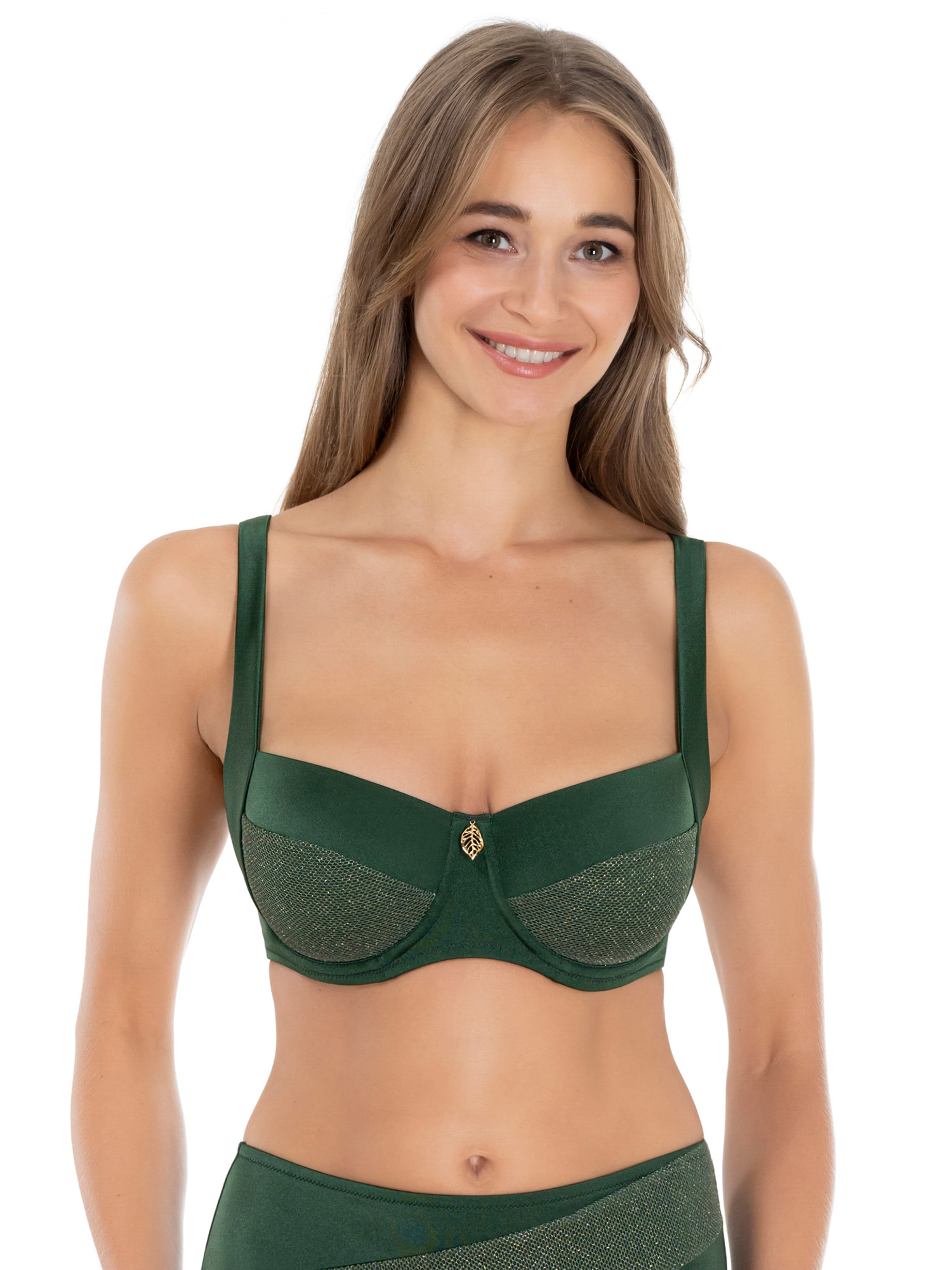 Lauma, Green Bikini Top, On Model Front, 34L20