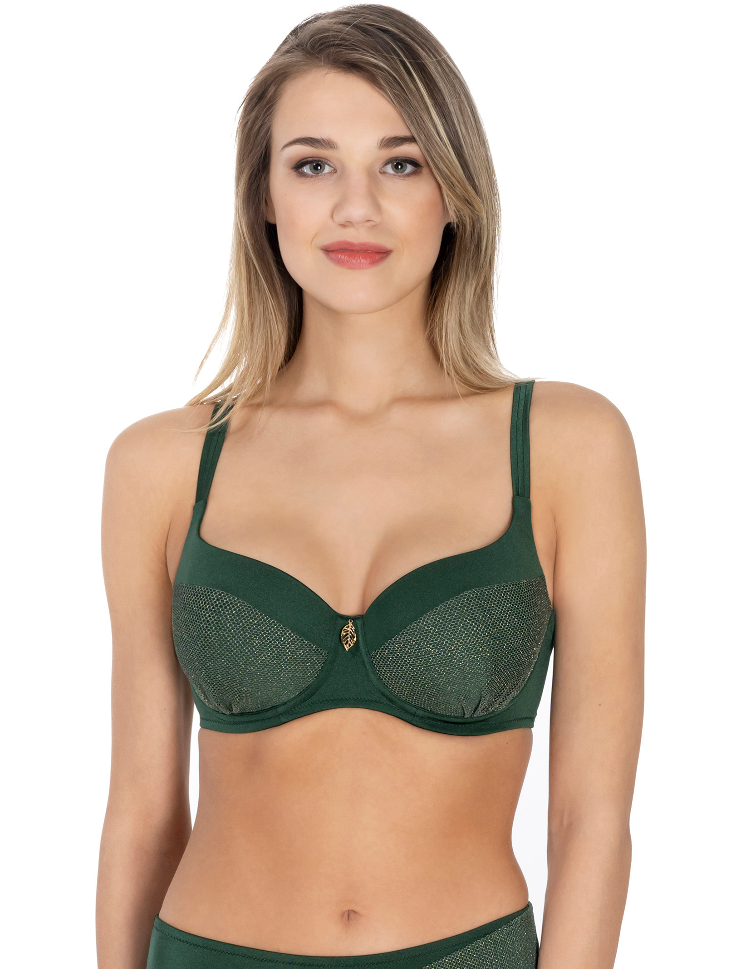 Lauma, Green Bikini Top, On Model Front, 34L31