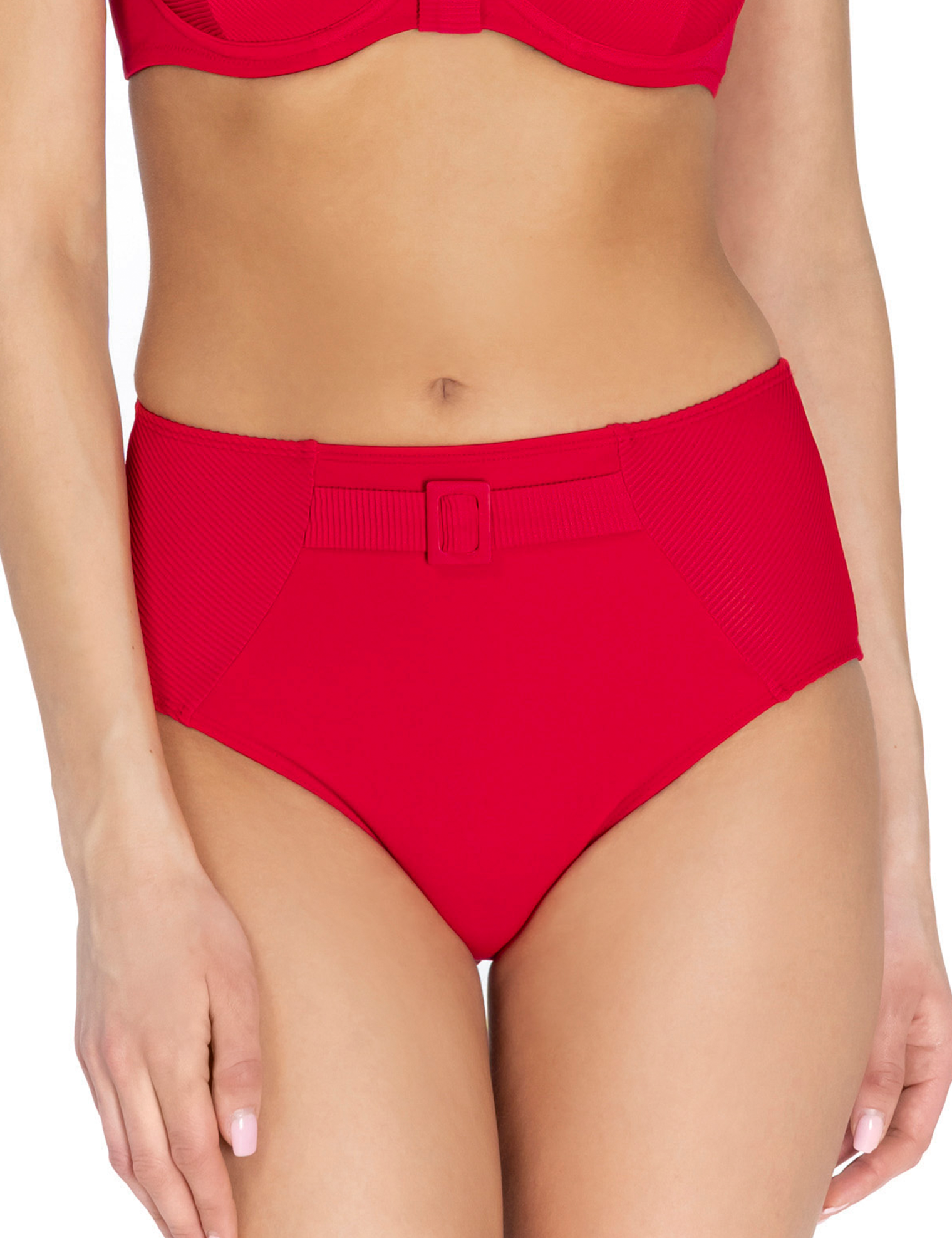 Lauma, Red High Waist Bikini Bottom, On Model Front, 35L51