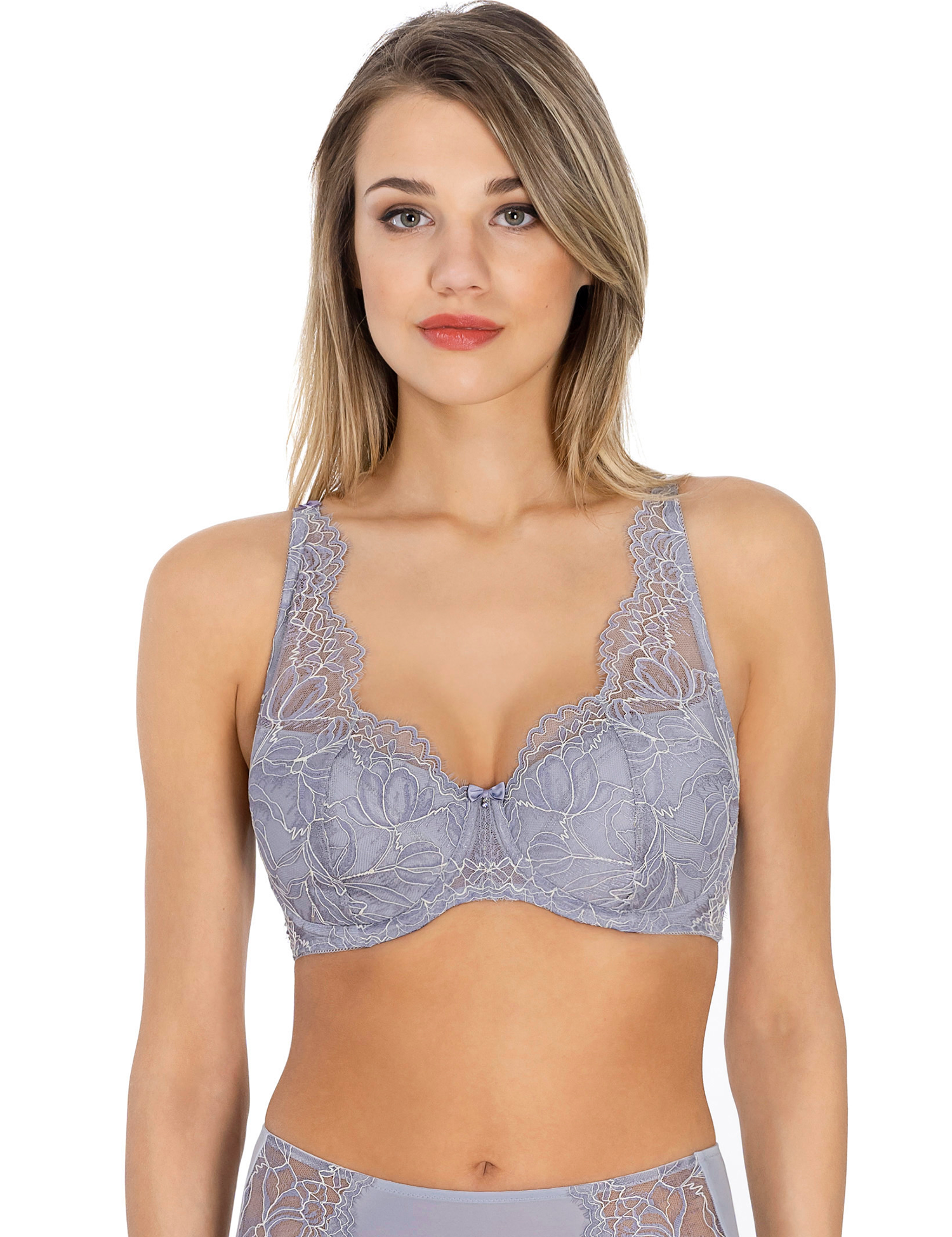 Lauma, Grey Lace Padded Bra, On Model Front, 37L32