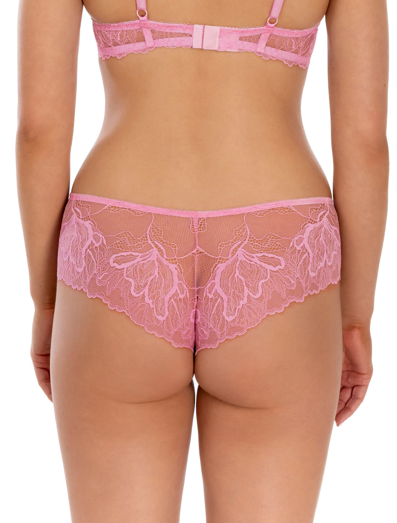 Lauma, Pink Mid Waist Lace Shorts, On Model Back, 39L70