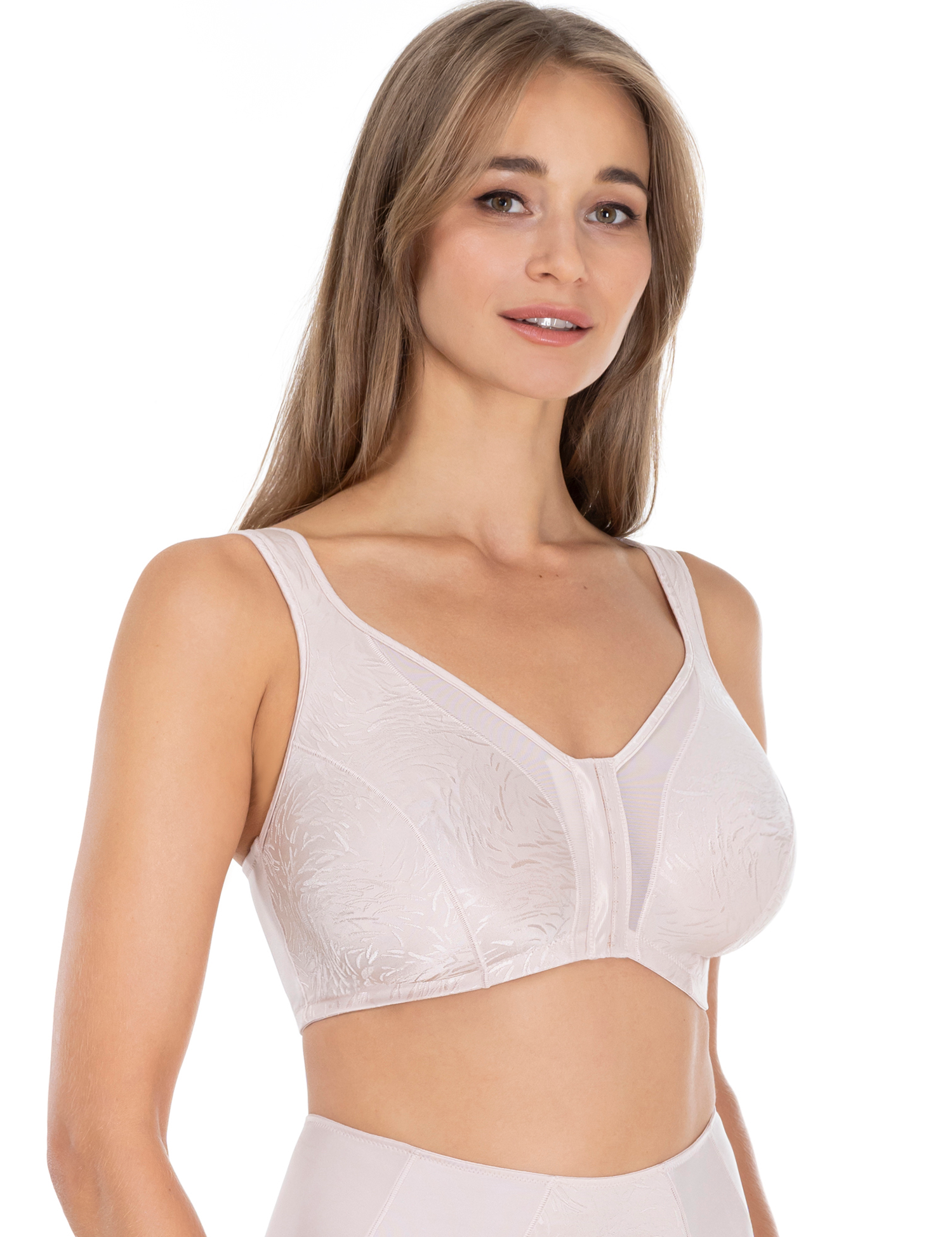 Lauma, Beige Front-closure Non-wired Bra, On Model Front, 44L22