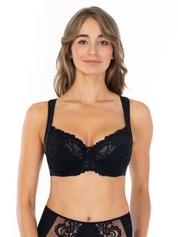 Lauma, Black Non-padded Lace Bra, On Model Front, 58K23