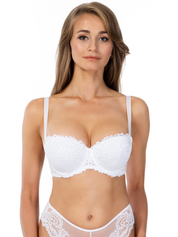 Lauma, White Underwired Padded Lace Balconette Bra, On Model Front, 58K32
