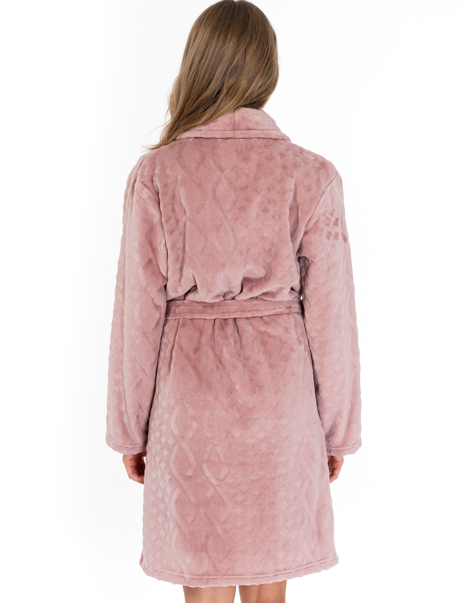 Lauma, Pink Fleece Robe, On Model Back, 72D40
