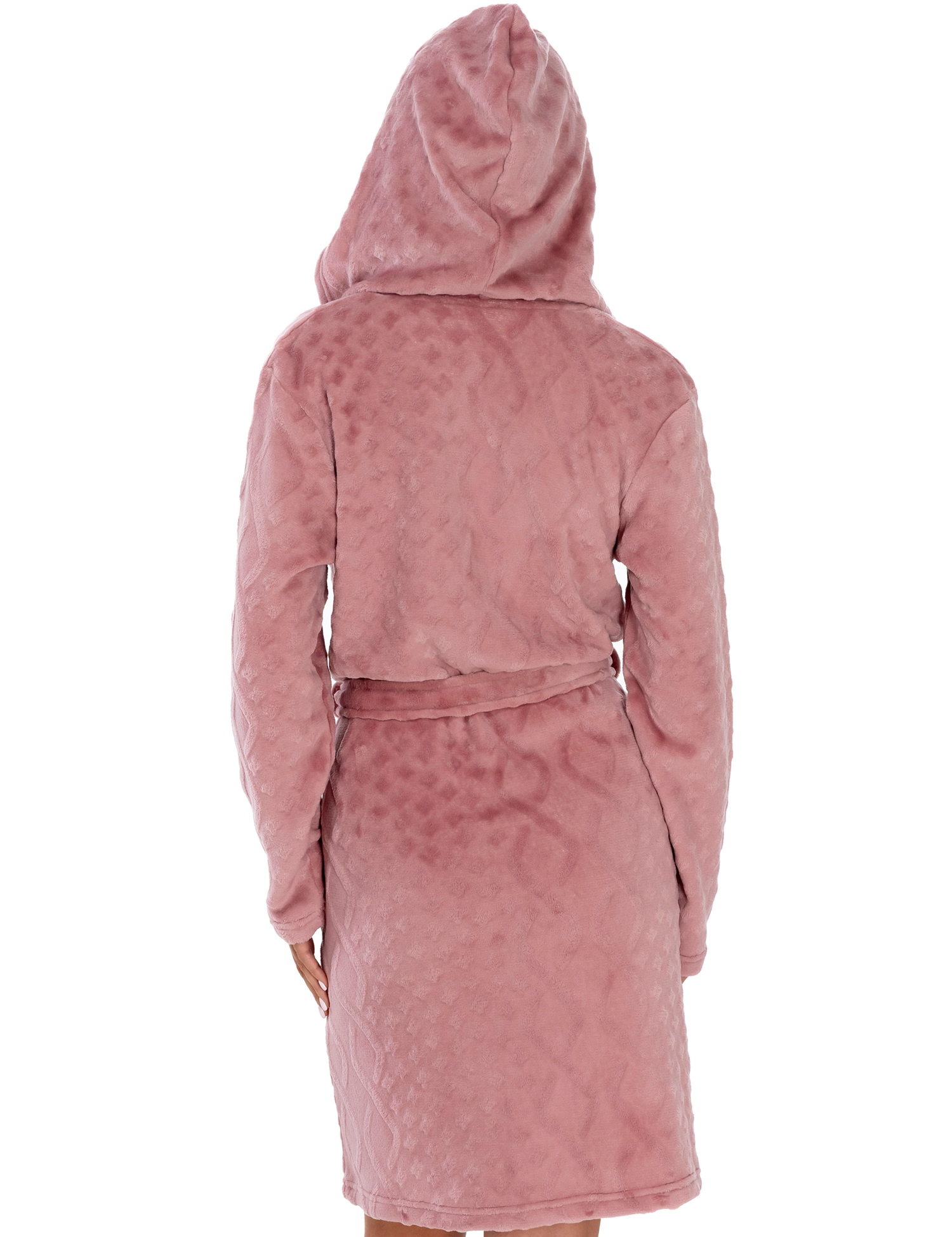 Lauma, Pink Hooded Fleece Robe, On Model Back, 72D42