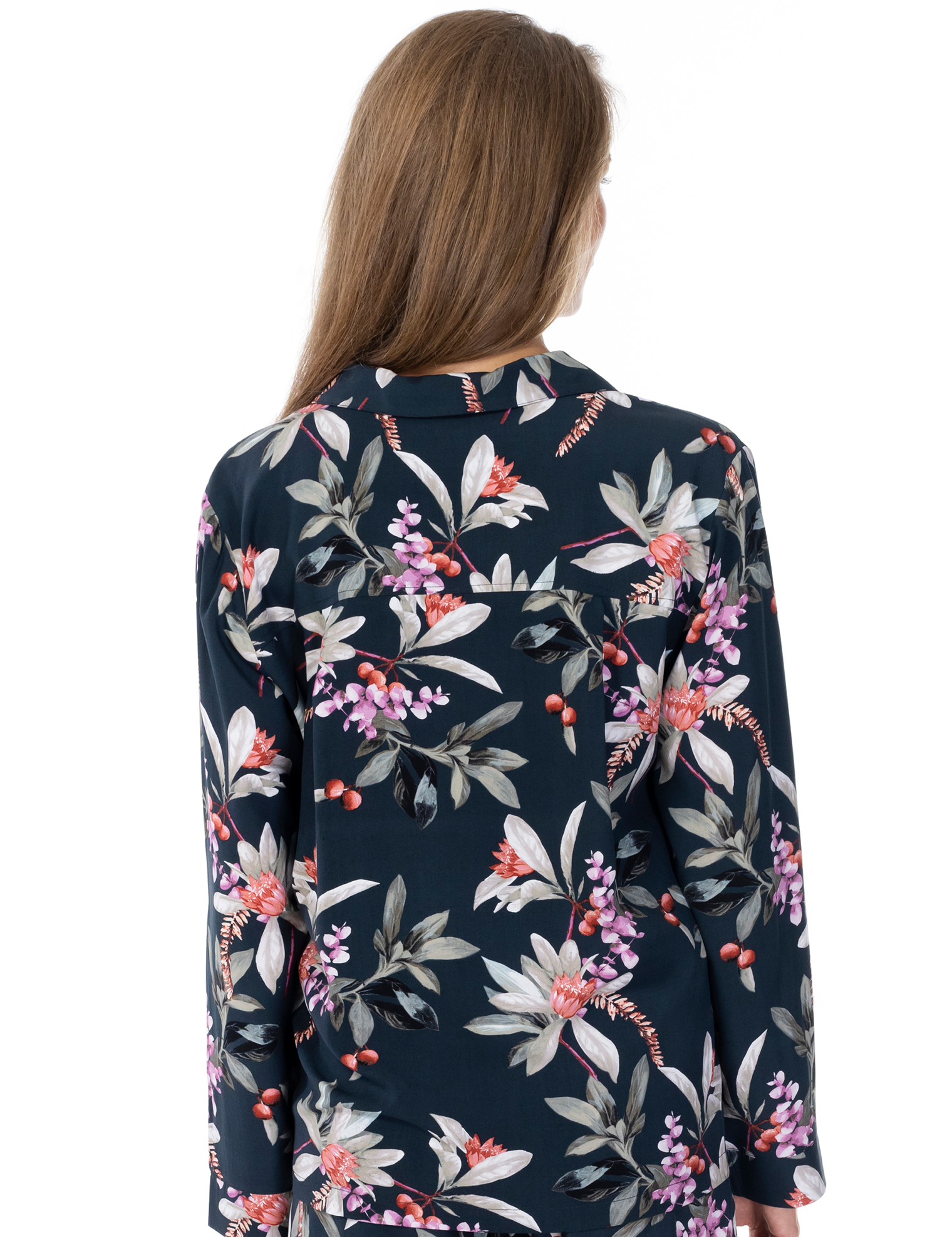 Lauma, Green Floral Print Viscose Pyjama Top, On Model Back, 72D66