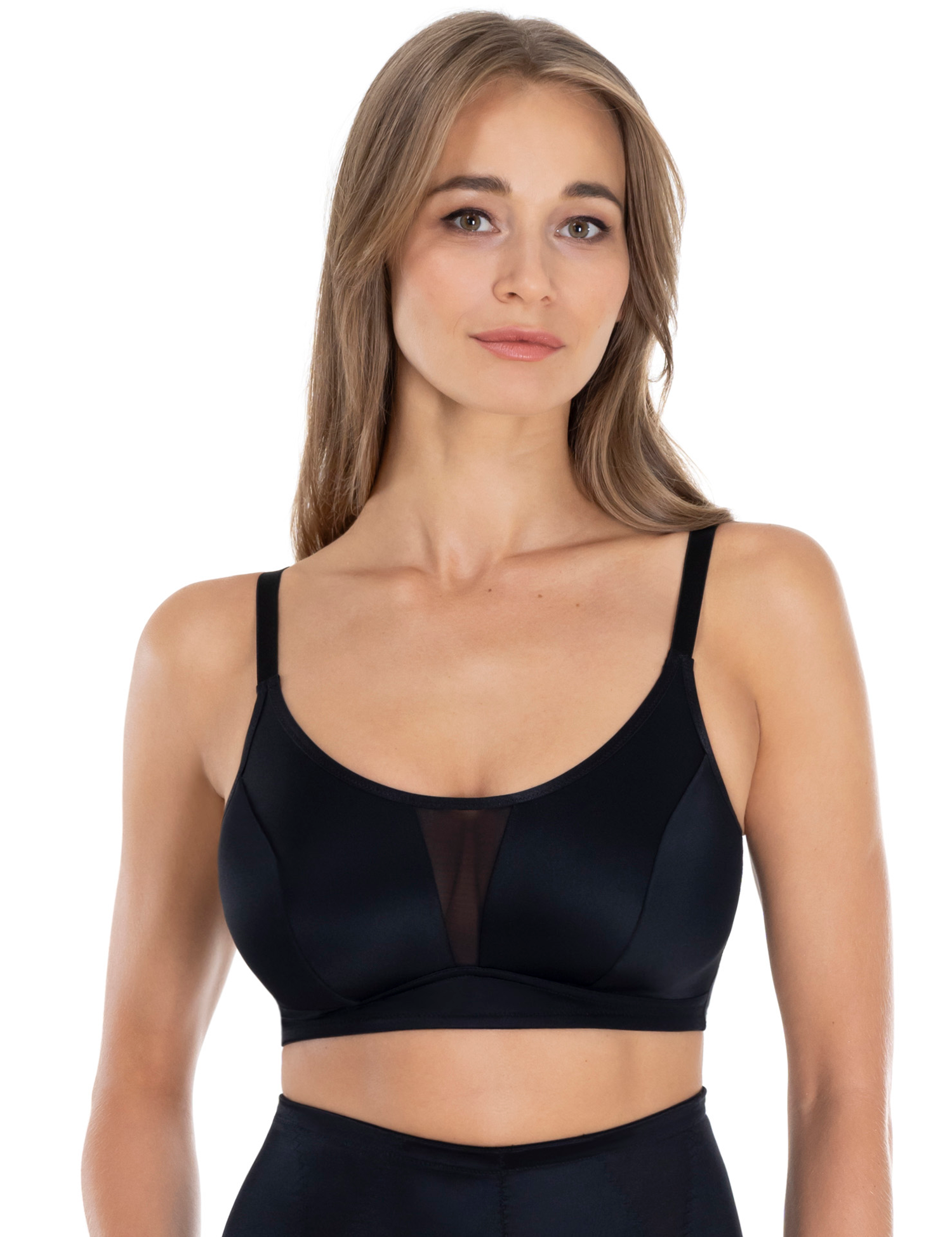 Lauma, Black Non-wired Non-padded Bra, On Model Front, 79400