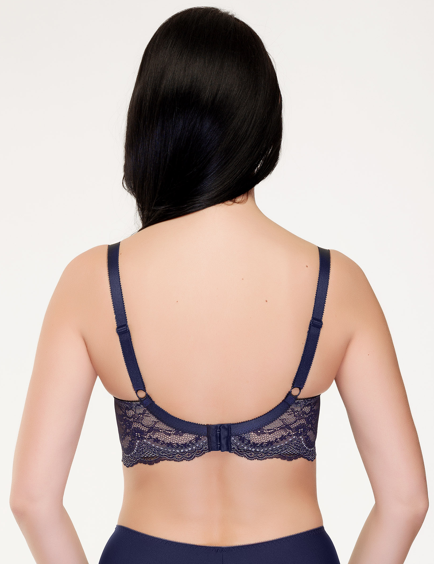 Lauma, Navy Blue Lace Half-padded Bra, On Model Back, 01K20