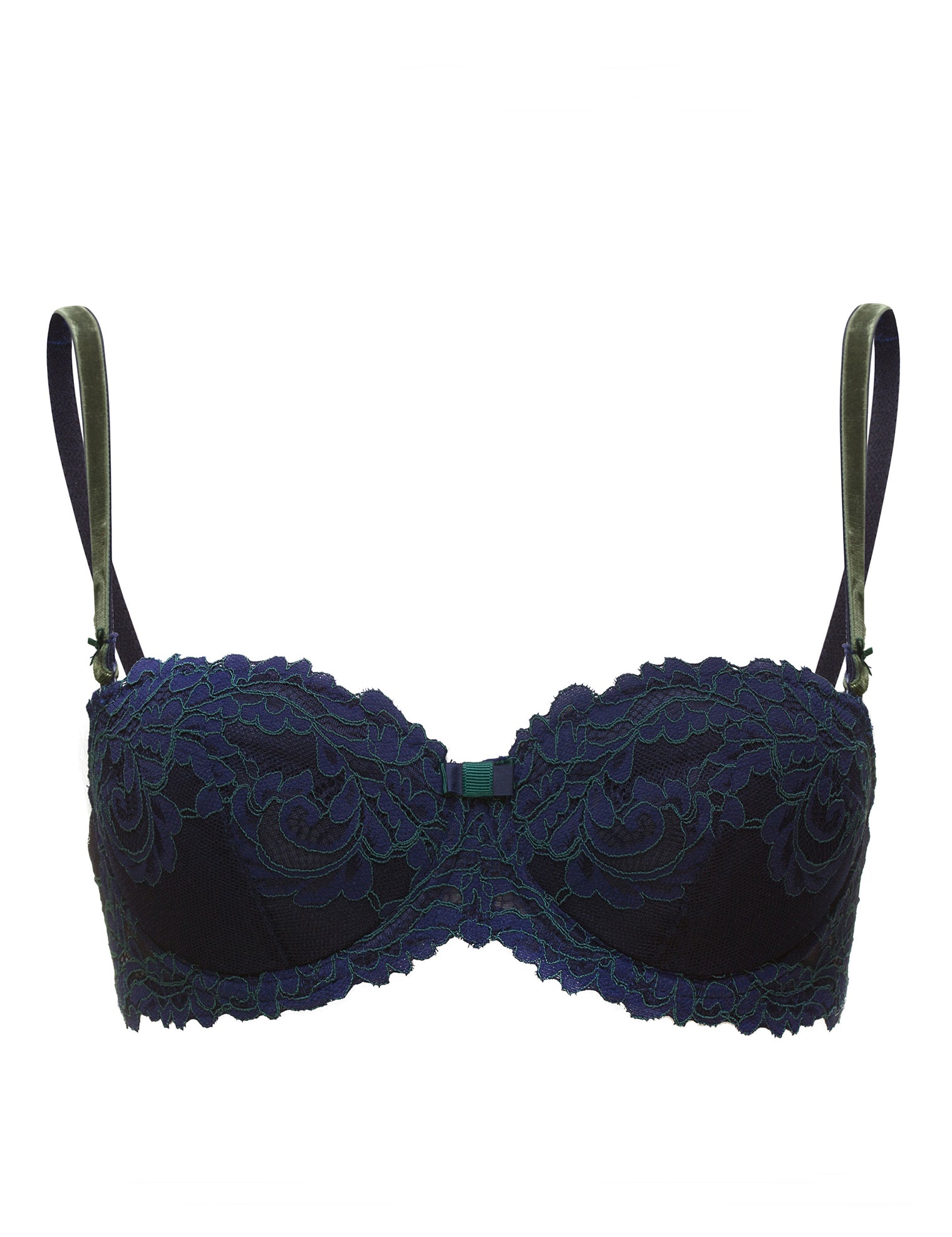 Lauma, Blue Padded Lace Balconette Bra, On Model Front, 04H30