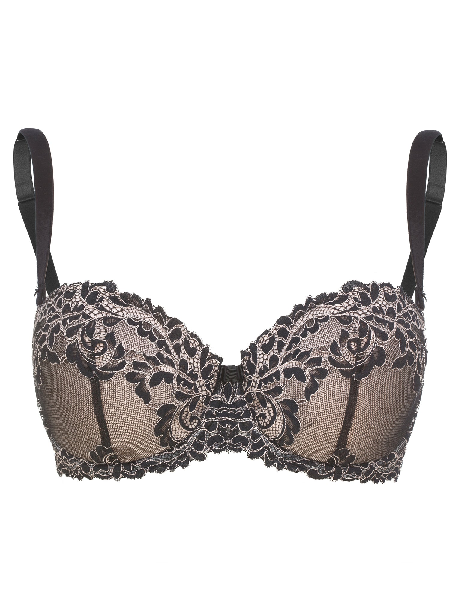 Lauma, Black Padded Lace Balconette Bra, On Model Front, 04H30