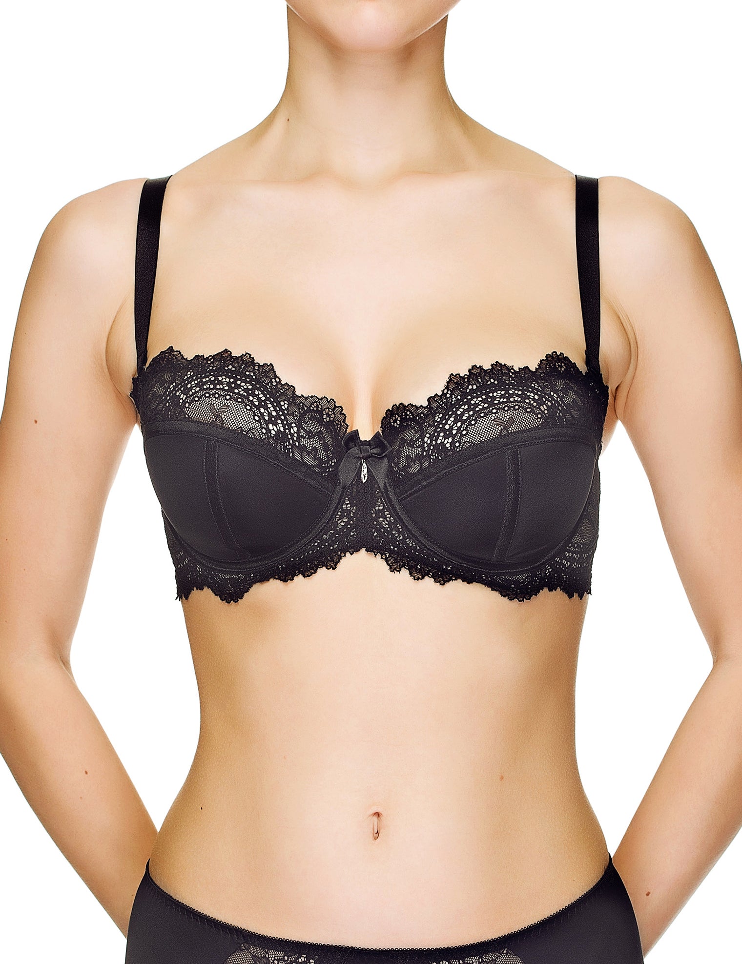 Lauma, Black Lace Balconette Bra, On Model Front, 08J30