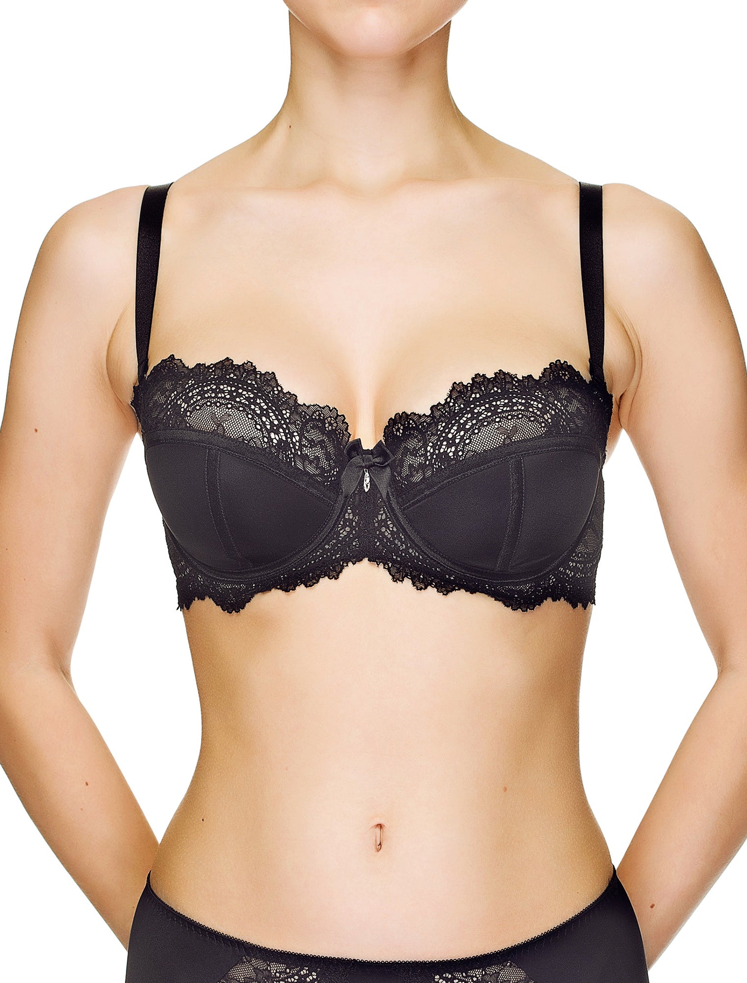 Lauma, Black Lace Balconette Bra, On Model Front, 08J30