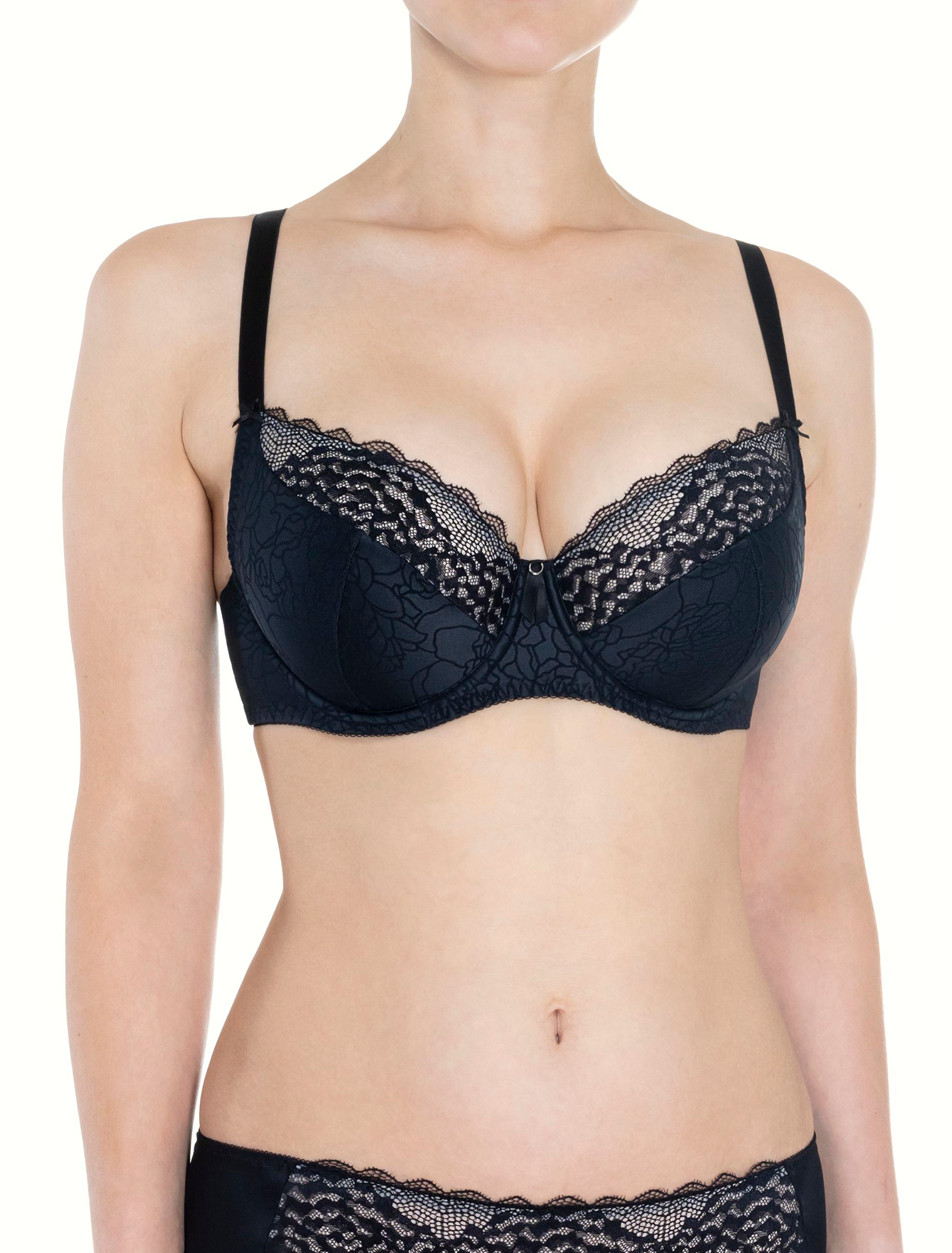 Lauma, Black Half-padded Bra, On Model Front, 10K42