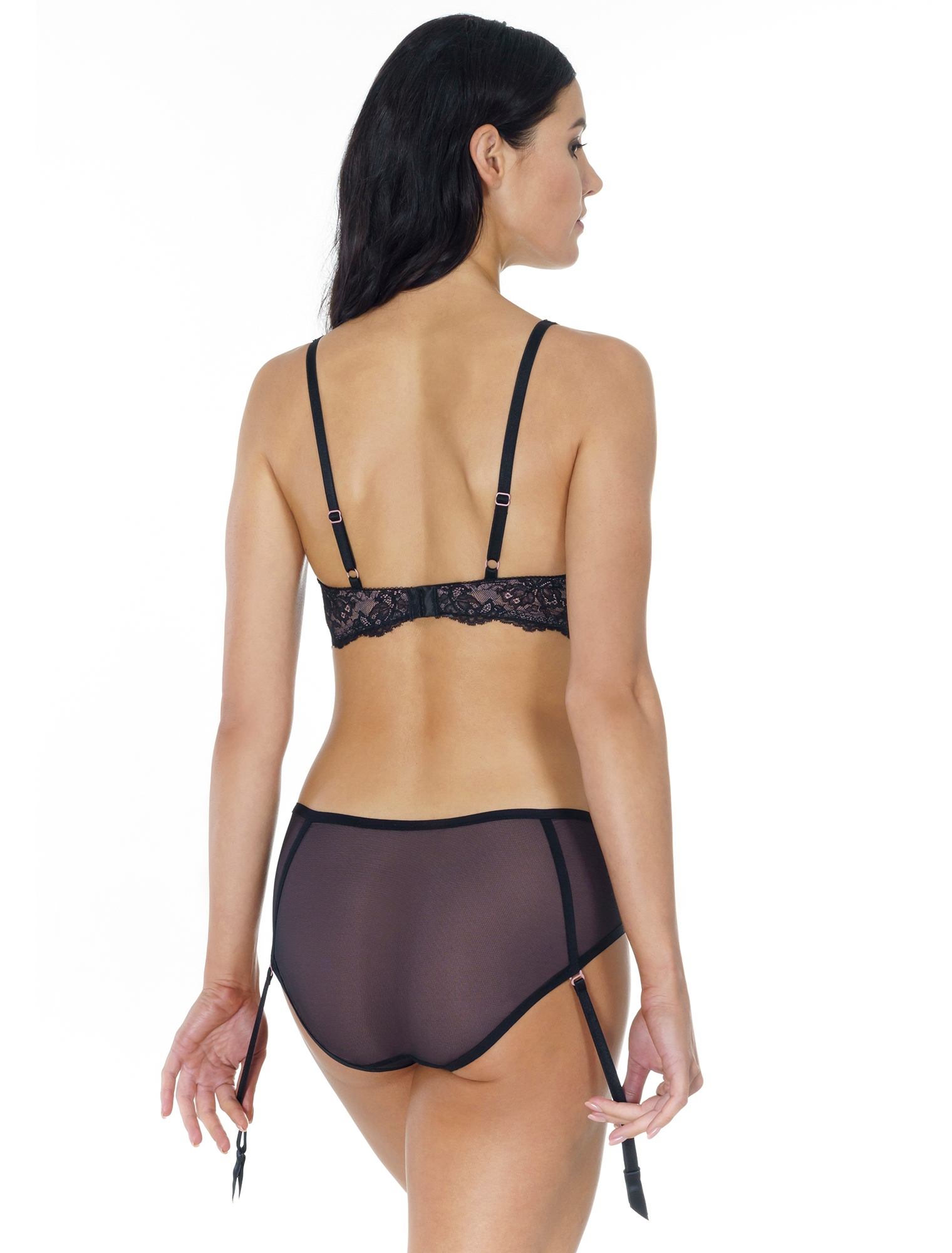 Lauma, Black Mid Waist Panties With Suspenders, On Model Back, 12K50