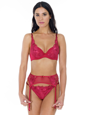Lauma, Red Suspender Belt, On Model Front, 17K05