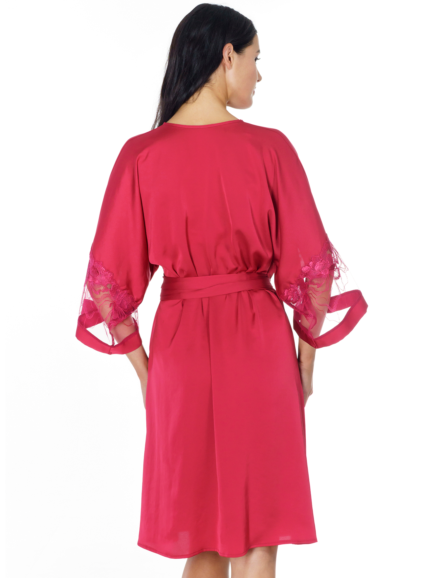 Lauma, Red Knee-length Dressing Gown, On Model Back, 17K98