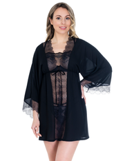 Lauma, Black Crepe Chiffon Dressing Gown, On Model Front, 49K98 