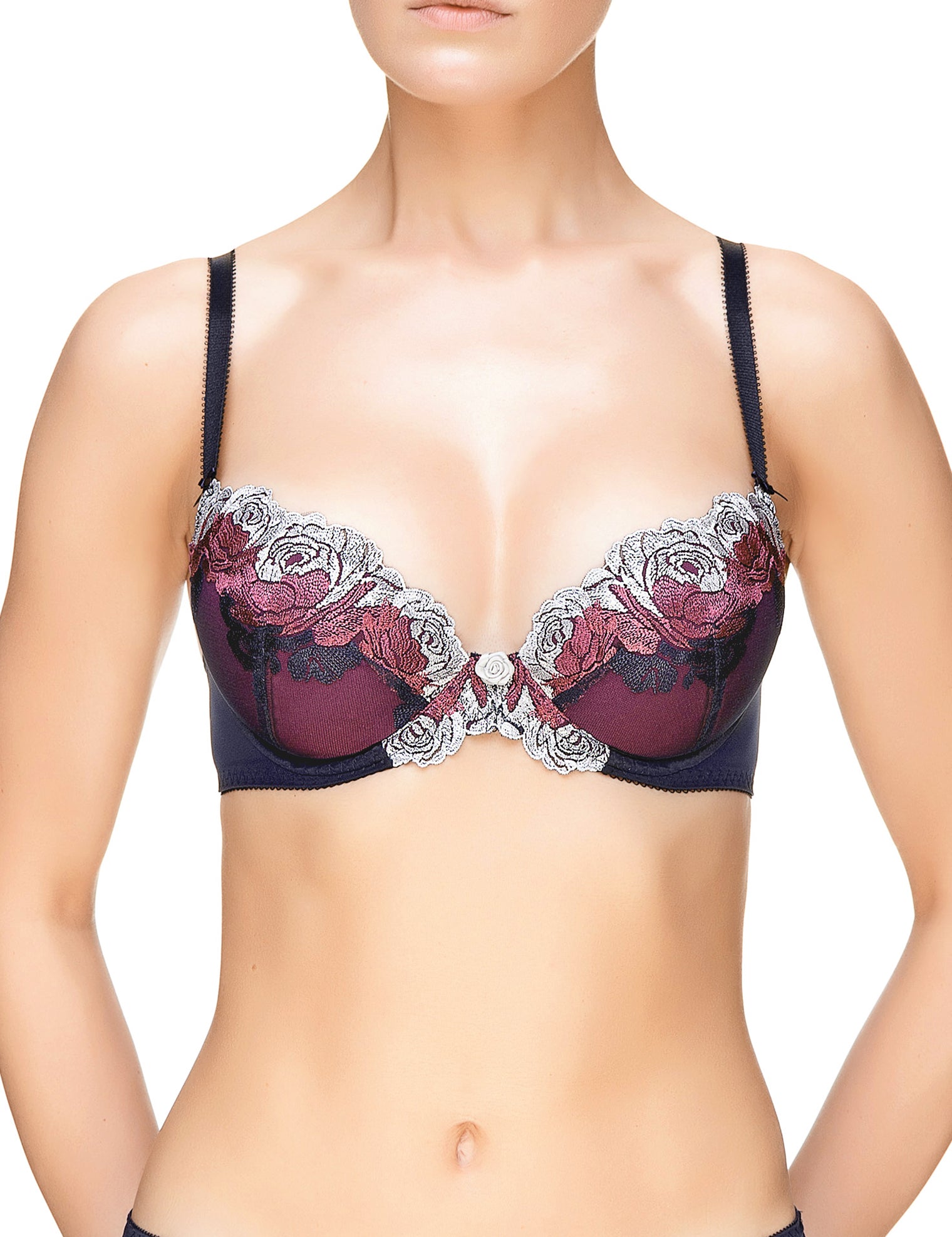 Lauma, Blue Embroidery Push-up Bra, On Model Front, 53J15