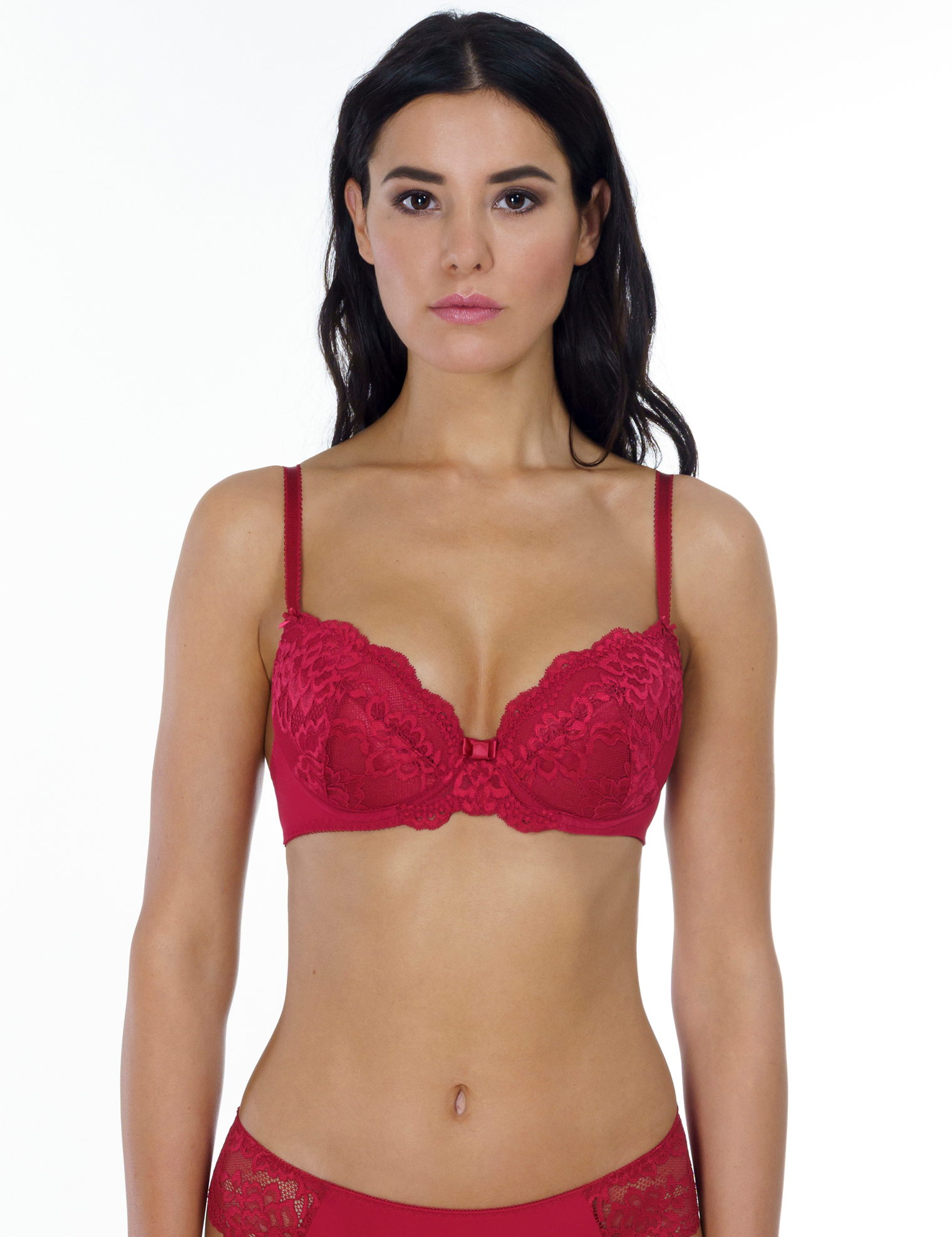 Lauma, Red Push Up Bra, On Model Front, 72F10