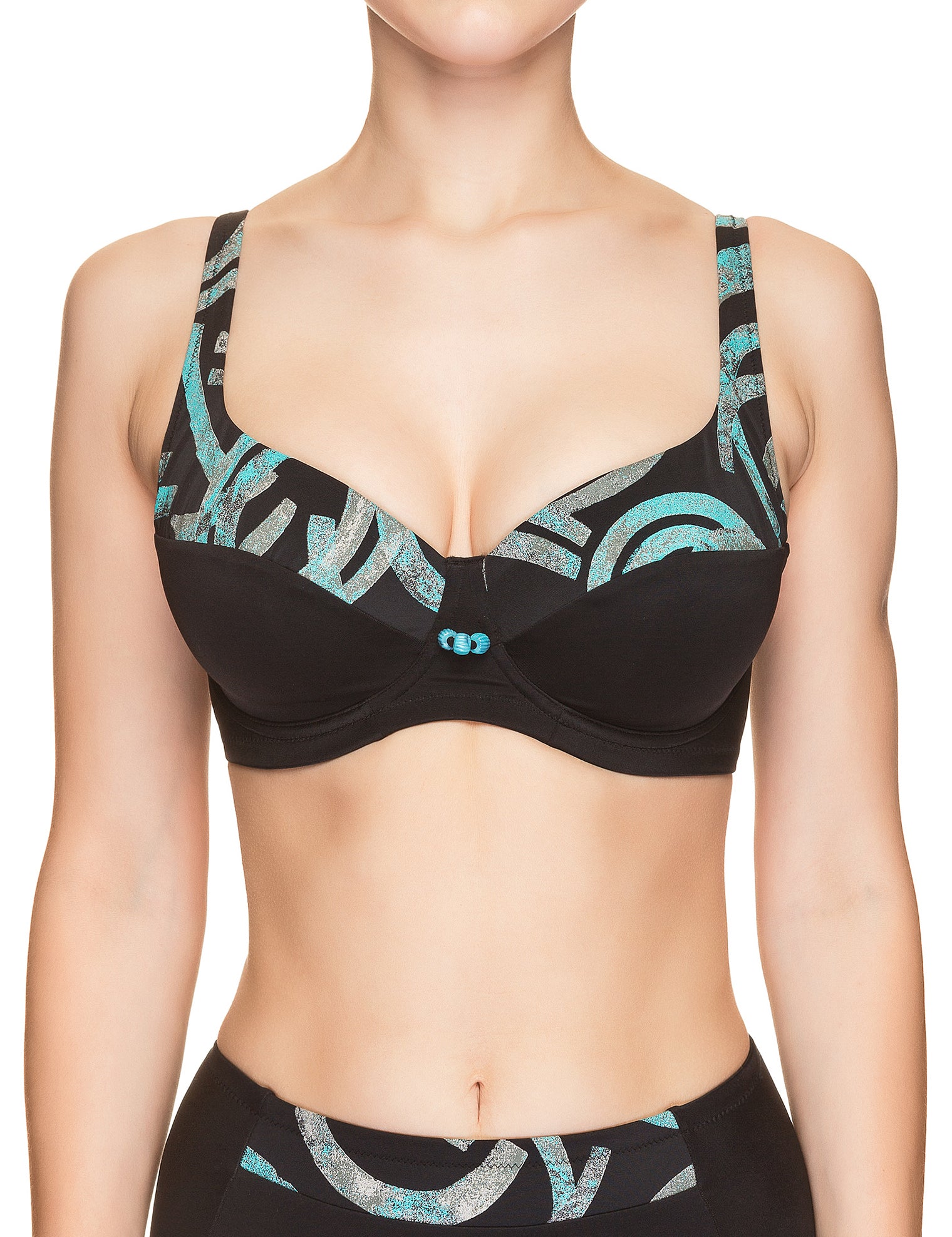 Lauma, Black Swimwear Bikini Top, On Model Front, 75H20