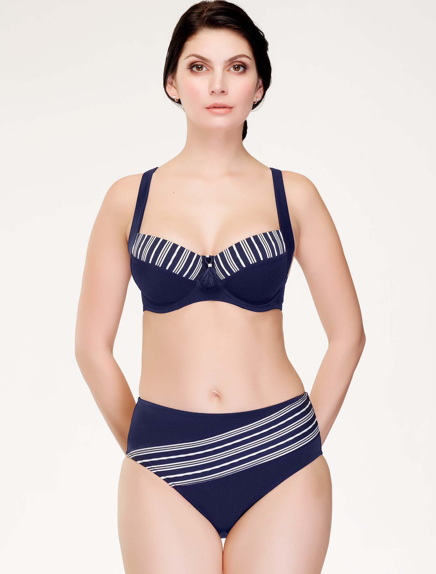 Lauma, Blue High Waist Bikini Panties, On Model Front, 75J51