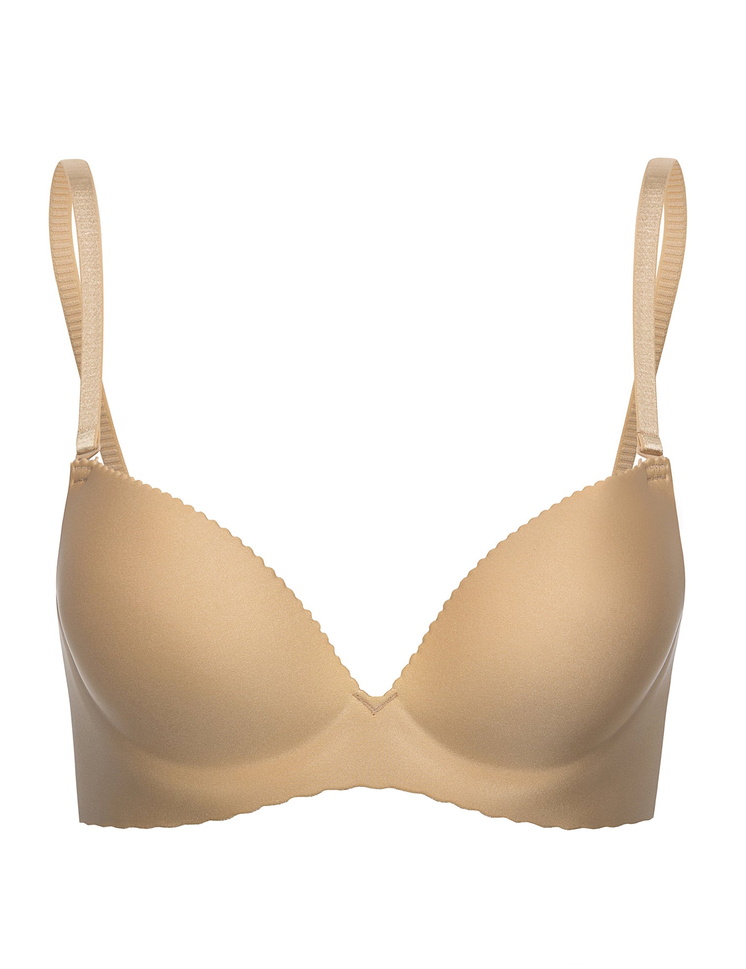 Lauma, Nude Seamless Wireless Moulded Push Up Bra, On Model Front, 77D35