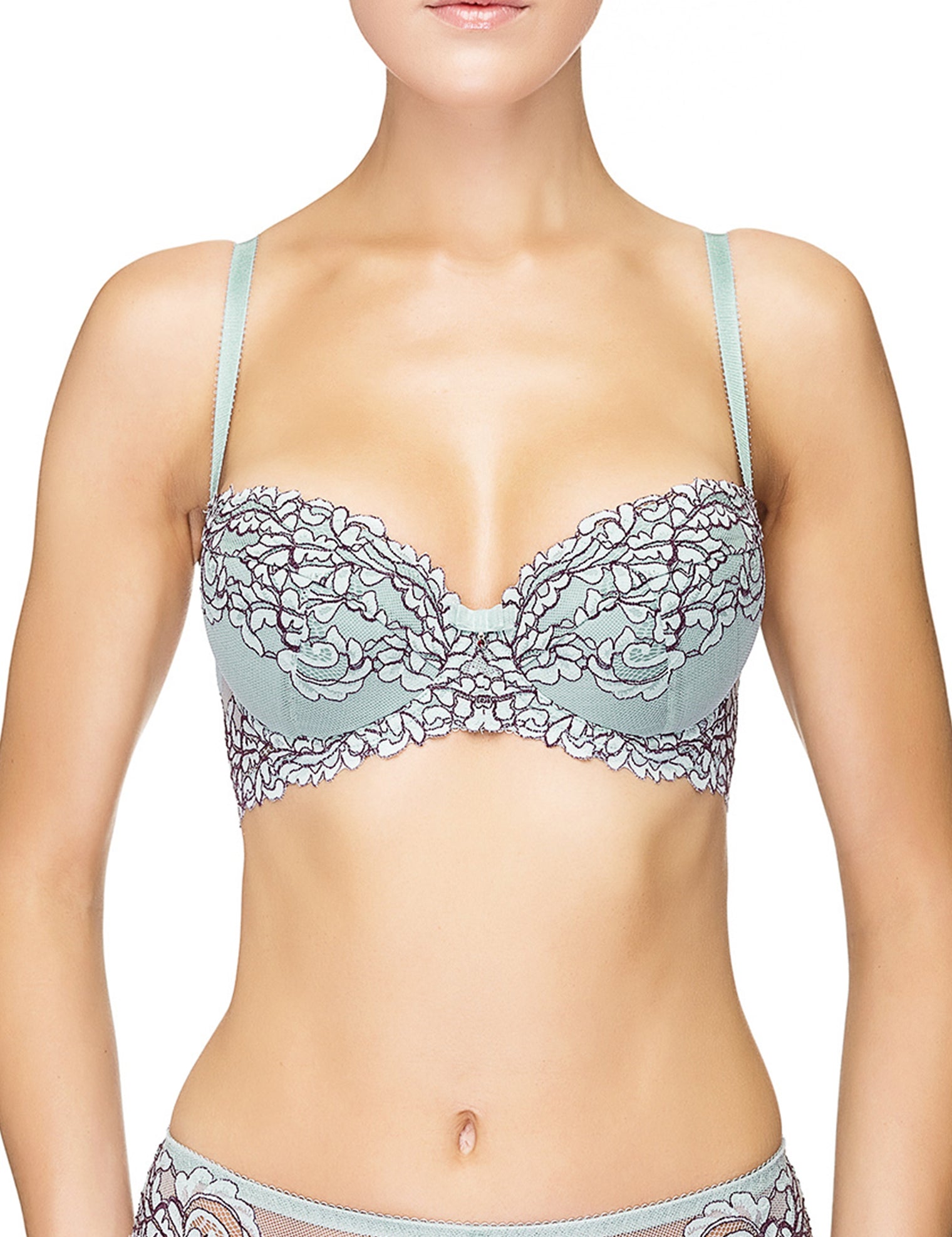Lauma, Light Blue Lace Push Up Bra, On Model Front. 88H15