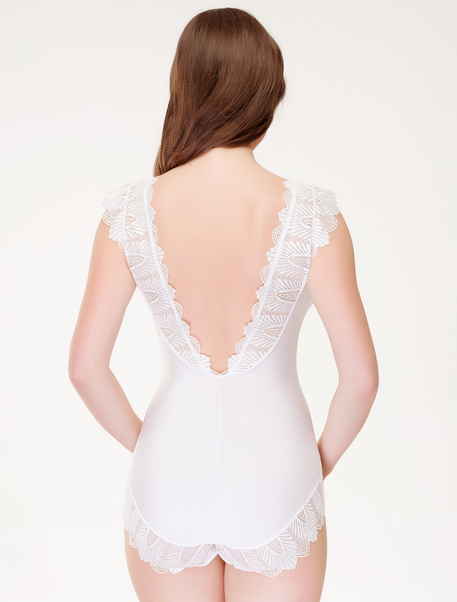Lauma, White Bodysuit With Lace, On Model Back, 90J80
