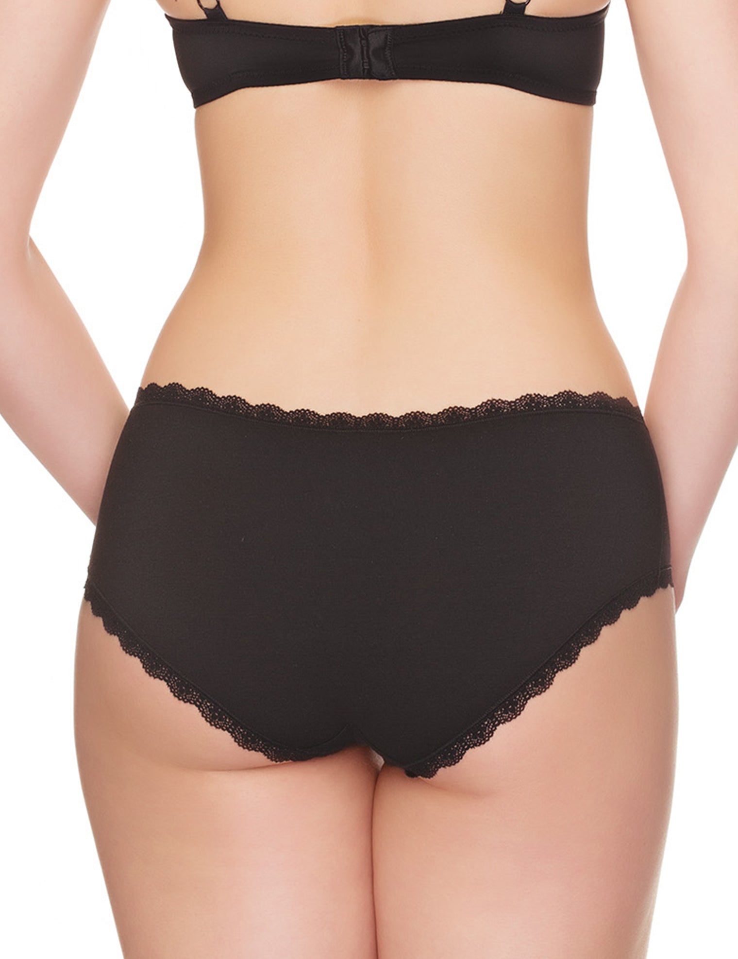 Lauma, Black Cotton Mid Waist Shorts, On Model Back, 96J70
