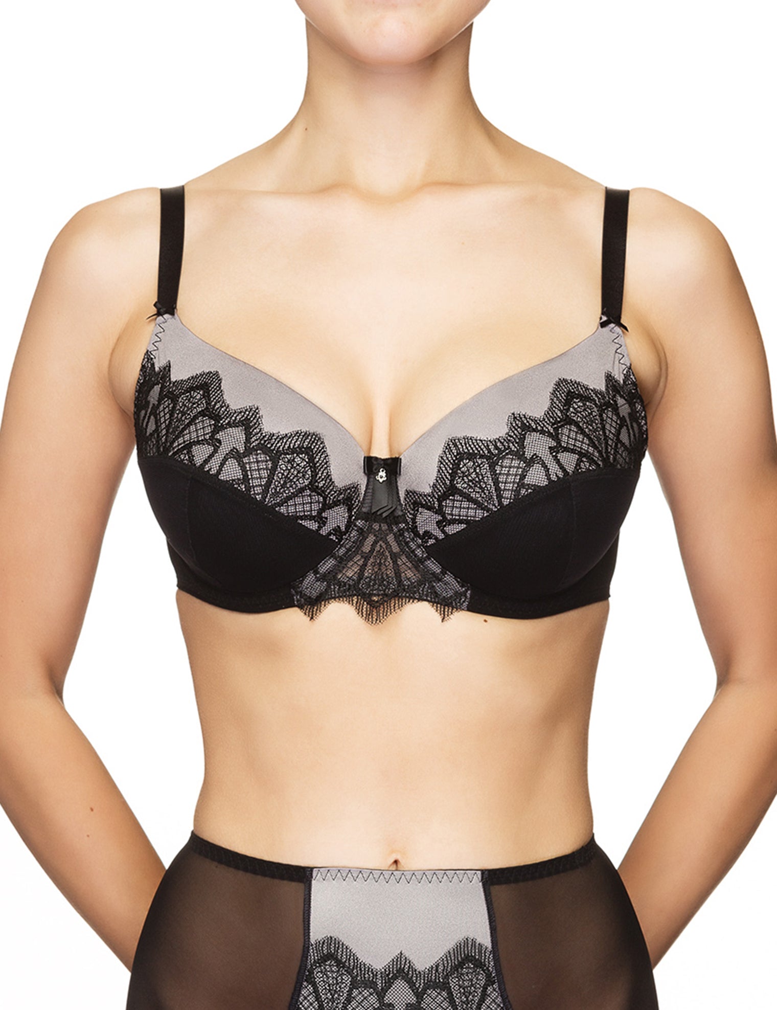 Lauma, Black Underwired Half-padded Bra, On Model Front, 97H40